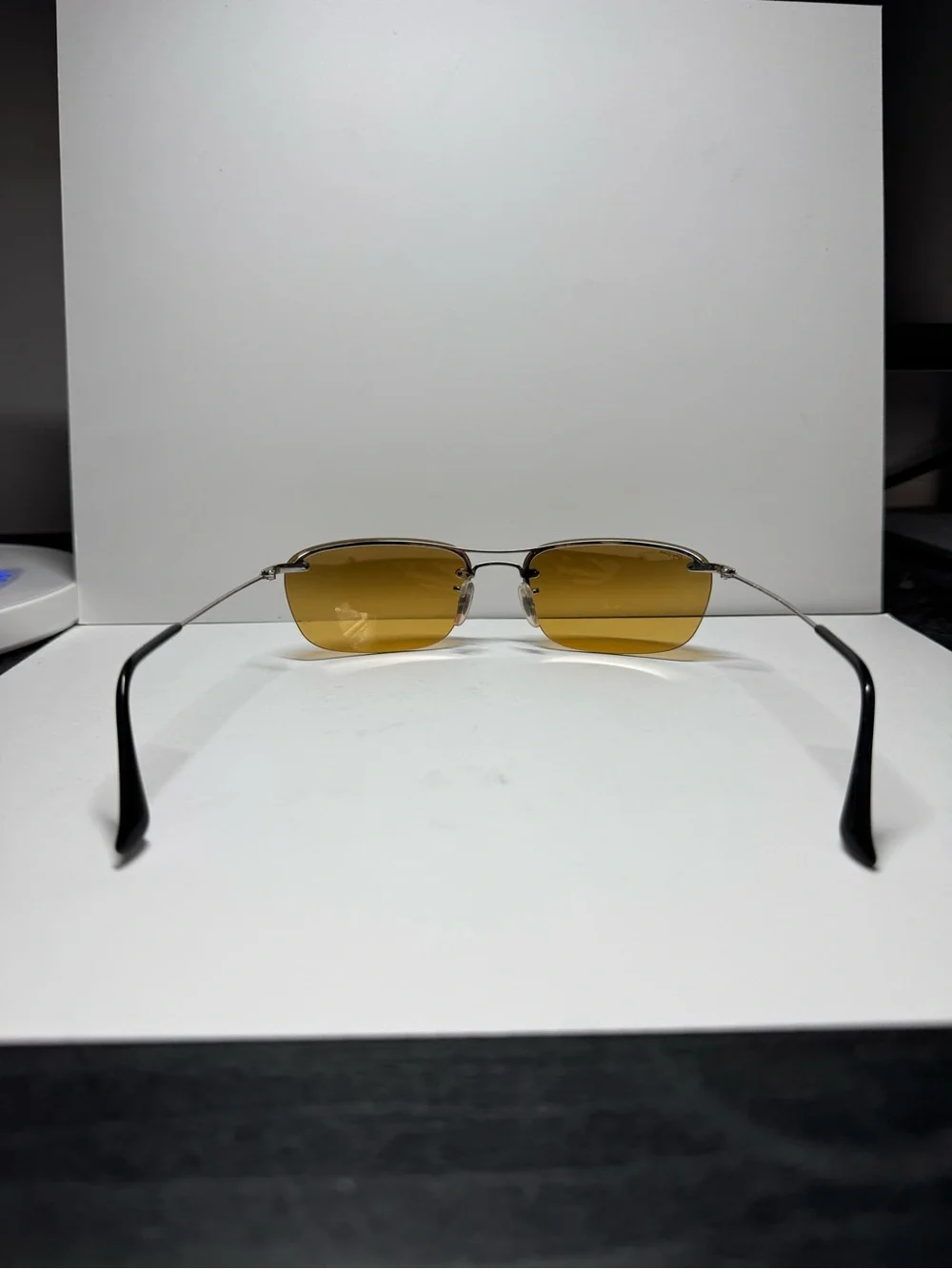 Vintage Ray-Ban RB3156 O03/7F 60□16 Top Oval Sunglasses Wire Rimless Amber Lens